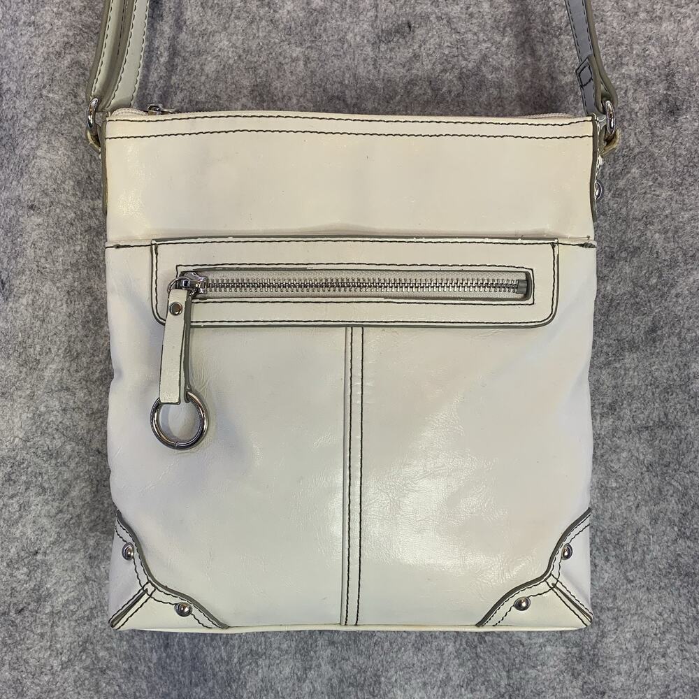 Vintage Y2K Nine West Purse, White Leather Crossbody With Leopard Print Interior